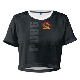 Женская футболка 3D укороченная с принтом PUBG в Петрозаводске, 100% полиэстер | круглая горловина, длина футболки до линии талии, рукава с отворотами | 