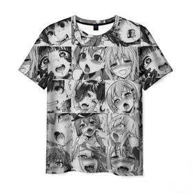 Мужская футболка 3D с принтом Ахегао в Петрозаводске, 100% полиэфир | прямой крой, круглый вырез горловины, длина до линии бедер | ahegao | аниме | ахегао | мульт | мультфильм | сенпай | сэмпай