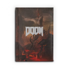 Обложка для автодокументов с принтом DOOM в Петрозаводске, натуральная кожа |  размер 19,9*13 см; внутри 4 больших “конверта” для документов и один маленький отдел — туда идеально встанут права | demon | devil | doom | doom vfr | evil | game | mars | red | демон | дум | игры | космос | красная планета | марс | пришельцы