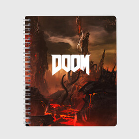 Тетрадь с принтом DOOM в Петрозаводске, 100% бумага | 48 листов, плотность листов — 60 г/м2, плотность картонной обложки — 250 г/м2. Листы скреплены сбоку удобной пружинной спиралью. Уголки страниц и обложки скругленные. Цвет линий — светло-серый
 | Тематика изображения на принте: demon | devil | doom | doom vfr | evil | game | mars | red | демон | дум | игры | космос | красная планета | марс | пришельцы