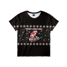 Детская футболка 3D с принтом DJ Santa в Петрозаводске, 100% гипоаллергенный полиэфир | прямой крой, круглый вырез горловины, длина до линии бедер, чуть спущенное плечо, ткань немного тянется | Тематика изображения на принте: 