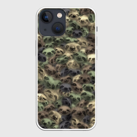 Чехол для iPhone 13 mini с принтом Камуфляж с ленивцами в Петрозаводске,  |  | sloth | бездельник | джунгли | животные | ленивец | ленивый | лентяй | лицо | милитари | паттрен | тропики | тропический | хаки