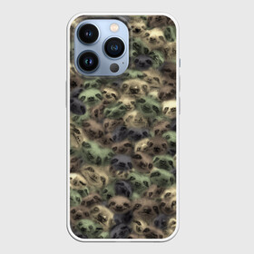 Чехол для iPhone 13 Pro с принтом Камуфляж с ленивцами в Петрозаводске,  |  | Тематика изображения на принте: sloth | бездельник | джунгли | животные | ленивец | ленивый | лентяй | лицо | милитари | паттрен | тропики | тропический | хаки