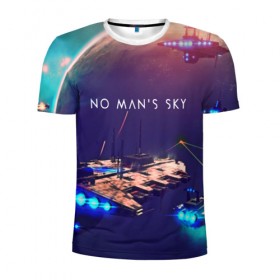 Мужская футболка 3D спортивная с принтом NO MANS SKY в Петрозаводске, 100% полиэстер с улучшенными характеристиками | приталенный силуэт, круглая горловина, широкие плечи, сужается к линии бедра | game | hill | hills | mounatin | mounatins | nms | no mans sky | planet | rock | rocks | sky | snow | space | winter | игры | планеты