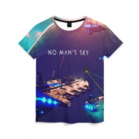 Женская футболка 3D с принтом NO MANS SKY в Петрозаводске, 100% полиэфир ( синтетическое хлопкоподобное полотно) | прямой крой, круглый вырез горловины, длина до линии бедер | game | hill | hills | mounatin | mounatins | nms | no mans sky | planet | rock | rocks | sky | snow | space | winter | игры | планеты