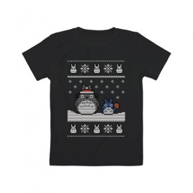 Детская футболка хлопок с принтом New Year Totoro в Петрозаводске, 100% хлопок | круглый вырез горловины, полуприлегающий силуэт, длина до линии бедер | 2019 | дед мороз | дом | елка | желание | животные | зима | кабан | милый | мороз | настроение | новый год | пеппа | подарок | позитив | поросенок | праздник | радость | рождество | санта клаус | свинка