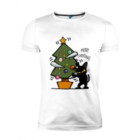 Мужская футболка премиум с принтом Merry Christmas в Петрозаводске, 92% хлопок, 8% лайкра | приталенный силуэт, круглый вырез ворота, длина до линии бедра, короткий рукав | 2019 | дед мороз | дом | елка | желание | животные | зима | кабан | милый | мороз | настроение | новый год | пеппа | подарок | позитив | поросенок | праздник | радость | рождество | санта клаус | свинка