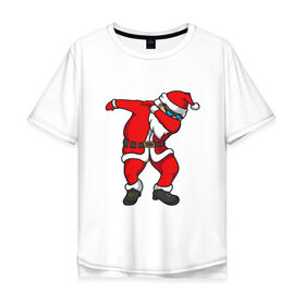 Мужская футболка хлопок Oversize с принтом Dabbing Santa в Петрозаводске, 100% хлопок | свободный крой, круглый ворот, “спинка” длиннее передней части | Тематика изображения на принте: 