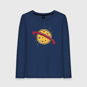 Женский лонгслив хлопок с принтом Пицца Планета в Петрозаводске, 100% хлопок |  | галактика | пицца | планета | планеты | с едой | сатурн