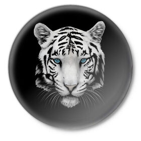 Значок с принтом Белый тигр в Петрозаводске,  металл | круглая форма, металлическая застежка в виде булавки | Тематика изображения на принте: 