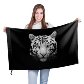 Флаг 3D с принтом Белый тигр в Петрозаводске, 100% полиэстер | плотность ткани — 95 г/м2, размер — 67 х 109 см. Принт наносится с одной стороны | 