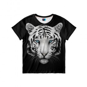 Детская футболка 3D с принтом Белый тигр в Петрозаводске, 100% гипоаллергенный полиэфир | прямой крой, круглый вырез горловины, длина до линии бедер, чуть спущенное плечо, ткань немного тянется | 