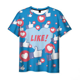 Мужская футболка 3D с принтом Лайки и сердечки в Петрозаводске, 100% полиэфир | прямой крой, круглый вырез горловины, длина до линии бедер | Тематика изображения на принте: facebook | like | love | абстракция | класс | лайки | палецвверх | сердечки | фейсбук