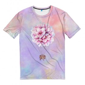 Мужская футболка 3D с принтом Нежный Воздушный Шар в Петрозаводске, 100% полиэфир | прямой крой, круглый вырез горловины, длина до линии бедер | акварель | гортензия | картина | краски | милый | пастель | розы | цветок | цветы