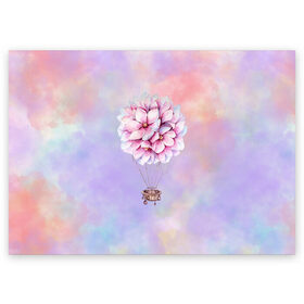 Поздравительная открытка с принтом Нежный Воздушный Шар в Петрозаводске, 100% бумага | плотность бумаги 280 г/м2, матовая, на обратной стороне линовка и место для марки
 | акварель | гортензия | картина | краски | милый | пастель | розы | цветок | цветы