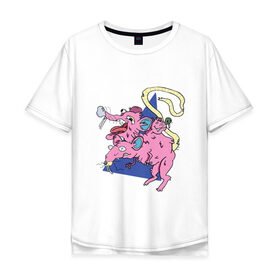 Мужская футболка хлопок Oversize с принтом Психоделическая крыса в Петрозаводске, 100% хлопок | свободный крой, круглый ворот, “спинка” длиннее передней части | крыса | лабораторнаякрыса | мутант | мышь | психодел | психоделика | радиация | трехголовая