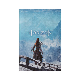 Обложка для паспорта матовая кожа с принтом HORIZON ZERO DAWN в Петрозаводске, натуральная матовая кожа | размер 19,3 х 13,7 см; прозрачные пластиковые крепления | aloy | game | horizon zero dawn | hunter | machine | mecha | robot | snow | spear | the frozen wilds | weapon | игры | постапокалипсис | роботы | фентези | элой