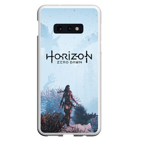 Чехол для Samsung S10E с принтом Horizon Zero Dawn в Петрозаводске, Силикон | Область печати: задняя сторона чехла, без боковых панелей | aloy | game | horizon zero dawn | hunter | machine | mecha | robot | snow | spear | the frozen wilds | weapon | игры | постапокалипсис | роботы | фентези | элой