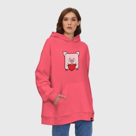 Худи SuperOversize хлопок с принтом Love Pig в Петрозаводске, 70% хлопок, 30% полиэстер, мягкий начес внутри | карман-кенгуру, эластичная резинка на манжетах и по нижней кромке, двухслойный капюшон
 | Тематика изображения на принте: 