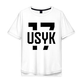 Мужская футболка хлопок Oversize с принтом USYK 17 в Петрозаводске, 100% хлопок | свободный крой, круглый ворот, “спинка” длиннее передней части | Тематика изображения на принте: usyk | wbc | боец | бокс | боксер | украина | усик | чемпион