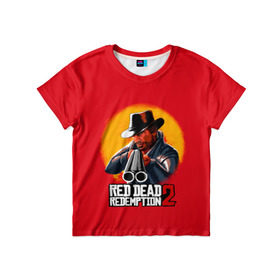 Детская футболка 3D с принтом RED DEAD REDEMPTION 2 в Петрозаводске, 100% гипоаллергенный полиэфир | прямой крой, круглый вырез горловины, длина до линии бедер, чуть спущенное плечо, ткань немного тянется | Тематика изображения на принте: 