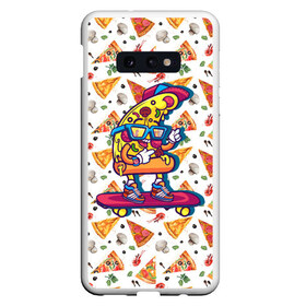 Чехол для Samsung S10E с принтом Пицца на скейте в Петрозаводске, Силикон | Область печати: задняя сторона чехла, без боковых панелей | pizza | грибы | еда | зелень | колбаса | крутаяпицца | кусокпиццы | пицца | пиццерия | скейт | сыр