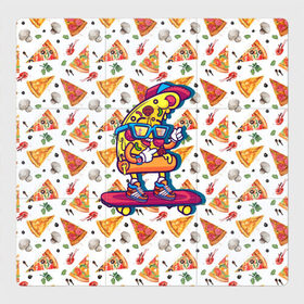 Магнитный плакат 3Х3 с принтом Пицца на скейте в Петрозаводске, Полимерный материал с магнитным слоем | 9 деталей размером 9*9 см | pizza | грибы | еда | зелень | колбаса | крутаяпицца | кусокпиццы | пицца | пиццерия | скейт | сыр