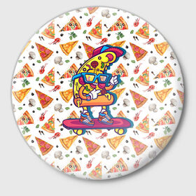 Значок с принтом Пицца на скейте в Петрозаводске,  металл | круглая форма, металлическая застежка в виде булавки | pizza | грибы | еда | зелень | колбаса | крутаяпицца | кусокпиццы | пицца | пиццерия | скейт | сыр