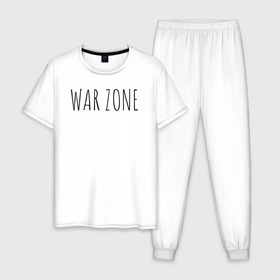 Мужская пижама хлопок с принтом WAR ZONE в Петрозаводске, 100% хлопок | брюки и футболка прямого кроя, без карманов, на брюках мягкая резинка на поясе и по низу штанин
 | Тематика изображения на принте: trend | war zone | warzone | военная зона
