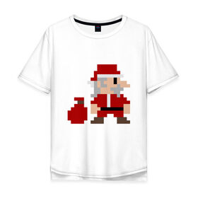 Мужская футболка хлопок Oversize с принтом Pixel Santa в Петрозаводске, 100% хлопок | свободный крой, круглый ворот, “спинка” длиннее передней части | Тематика изображения на принте: 8 bit | 8 бит | 8bit | geek | oldschool | pixel | santa | santa claus | дед мороз | игра | олдскул | пиксель | пиксельный | санта | санта клаус