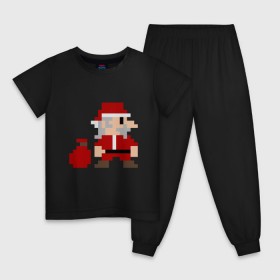 Детская пижама хлопок с принтом Pixel Santa в Петрозаводске, 100% хлопок |  брюки и футболка прямого кроя, без карманов, на брюках мягкая резинка на поясе и по низу штанин
 | Тематика изображения на принте: 8 bit | 8 бит | 8bit | geek | oldschool | pixel | santa | santa claus | дед мороз | игра | олдскул | пиксель | пиксельный | санта | санта клаус