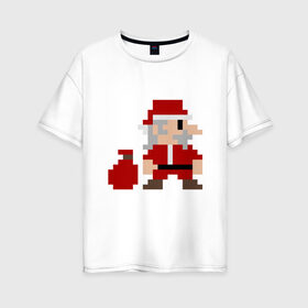 Женская футболка хлопок Oversize с принтом Pixel Santa в Петрозаводске, 100% хлопок | свободный крой, круглый ворот, спущенный рукав, длина до линии бедер
 | 8 bit | 8 бит | 8bit | geek | oldschool | pixel | santa | santa claus | дед мороз | игра | олдскул | пиксель | пиксельный | санта | санта клаус