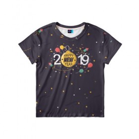 Детская футболка 3D с принтом Happy new year 2019 в Петрозаводске, 100% гипоаллергенный полиэфир | прямой крой, круглый вырез горловины, длина до линии бедер, чуть спущенное плечо, ткань немного тянется | 