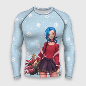 Мужской рашгард 3D с принтом New Year Jinx в Петрозаводске,  |  | christmas | game | jinx | legends | legue | legueoflegends | lol | snow | snowflakes | xmas | безбашенная | джинкс | игра | легенд | лига | лигалегенд | лол | рождество | стрелок | хулиганка