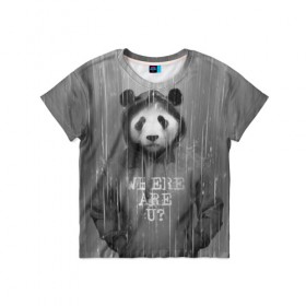 Детская футболка 3D с принтом Панда в Петрозаводске, 100% гипоаллергенный полиэфир | прямой крой, круглый вырез горловины, длина до линии бедер, чуть спущенное плечо, ткань немного тянется | дождь | животные | капюшон | кофта | медведь | мишка | панда | природа | хипстер