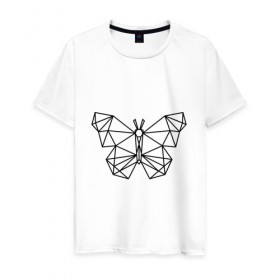 Мужская футболка хлопок с принтом Полигональная бабочка в Петрозаводске, 100% хлопок | прямой крой, круглый вырез горловины, длина до линии бедер, слегка спущенное плечо. | бабочка | геометрическая бабочка | геометрия | полигон | полигональная бабочка | полигоны | трендовая бабочка | треугольники