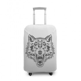 Чехол для чемодана 3D с принтом Свирепый волк в Петрозаводске, 86% полиэфир, 14% спандекс | двустороннее нанесение принта, прорези для ручек и колес | волк | опасное лицо | свирепость | свирепый | суровый взгляд | хищная рожа | хищник
