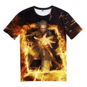 Мужская футболка 3D с принтом Witcher Card Game - Geralt в Петрозаводске, 100% полиэфир | прямой крой, круглый вырез горловины, длина до линии бедер | geralt | the witcher | witcher | ведьмак