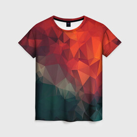 Женская футболка 3D с принтом Краски Абстракт в Петрозаводске, 100% полиэфир ( синтетическое хлопкоподобное полотно) | прямой крой, круглый вырез горловины, длина до линии бедер | абстракт | горы | градиент | краски | красный | кружево | кубики