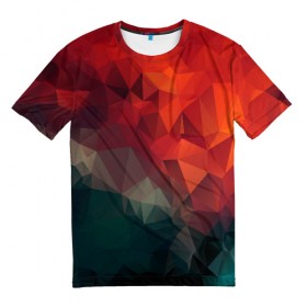 Мужская футболка 3D с принтом Краски Абстракт в Петрозаводске, 100% полиэфир | прямой крой, круглый вырез горловины, длина до линии бедер | абстракт | горы | градиент | краски | красный | кружево | кубики