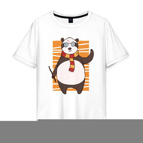 Мужская футболка хлопок Oversize с принтом Панда Поттер в Петрозаводске, 100% хлопок | свободный крой, круглый ворот, “спинка” длиннее передней части | волшебник | панда | панды | поттер