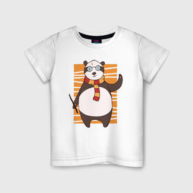 Детская футболка хлопок с принтом Панда Поттер в Петрозаводске, 100% хлопок | круглый вырез горловины, полуприлегающий силуэт, длина до линии бедер | Тематика изображения на принте: волшебник | панда | панды | поттер