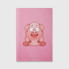 Обложка для паспорта матовая кожа с принтом Милая веселая свинка в Петрозаводске, натуральная матовая кожа | размер 19,3 х 13,7 см; прозрачные пластиковые крепления | 