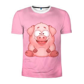 Мужская футболка 3D спортивная с принтом Милая веселая свинка в Петрозаводске, 100% полиэстер с улучшенными характеристиками | приталенный силуэт, круглая горловина, широкие плечи, сужается к линии бедра | 