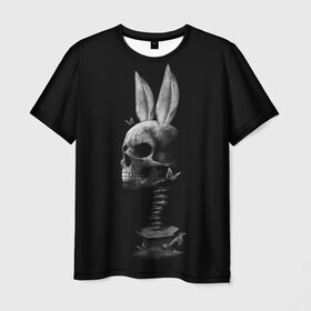 Мужская футболка 3D с принтом Зая в Петрозаводске, 100% полиэфир | прямой крой, круглый вырез горловины, длина до линии бедер | Тематика изображения на принте: бабочки | животные | зая | заяц | кости | кролик | череп | черно белый | черное и белое