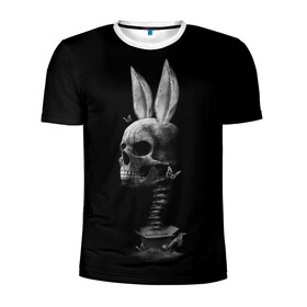 Мужская футболка 3D спортивная с принтом Зая в Петрозаводске, 100% полиэстер с улучшенными характеристиками | приталенный силуэт, круглая горловина, широкие плечи, сужается к линии бедра | Тематика изображения на принте: бабочки | животные | зая | заяц | кости | кролик | череп | черно белый | черное и белое