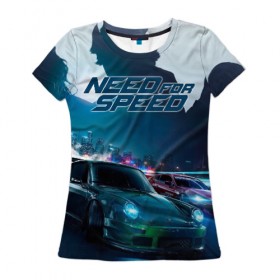 Женская футболка 3D с принтом Need for Speed в Петрозаводске, 100% полиэфир ( синтетическое хлопкоподобное полотно) | прямой крой, круглый вырез горловины, длина до линии бедер | need for speed | nfs | авто | вип | гонки | жажда скорости | класс | машины | симулятор | чемпион