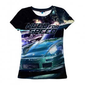 Женская футболка 3D с принтом Need for Speed в Петрозаводске, 100% полиэфир ( синтетическое хлопкоподобное полотно) | прямой крой, круглый вырез горловины, длина до линии бедер | need for speed | nfs | авто | вип | гонки | жажда скорости | класс | машины | симулятор | чемпион