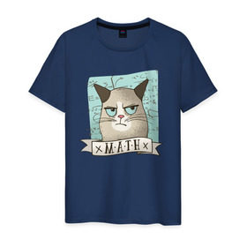 Мужская футболка хлопок с принтом Котик не любит Математику в Петрозаводске, 100% хлопок | прямой крой, круглый вырез горловины, длина до линии бедер, слегка спущенное плечо. | Тематика изображения на принте: алгебра | геометрия | кот | котик | котэ | кошка | математика