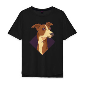 Мужская футболка хлопок Oversize с принтом Уиппет в Петрозаводске, 100% хлопок | свободный крой, круглый ворот, “спинка” длиннее передней части | whippet | собака | собаки | уиппет